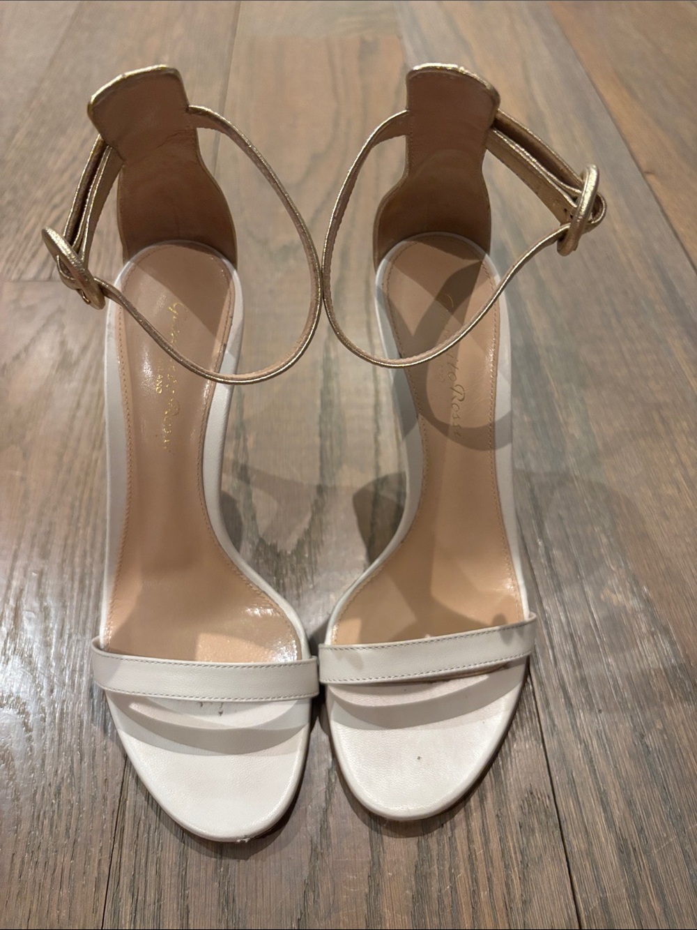 Gianvito Rossi White & Gold Ankle-Strap High Heel Sandals 36